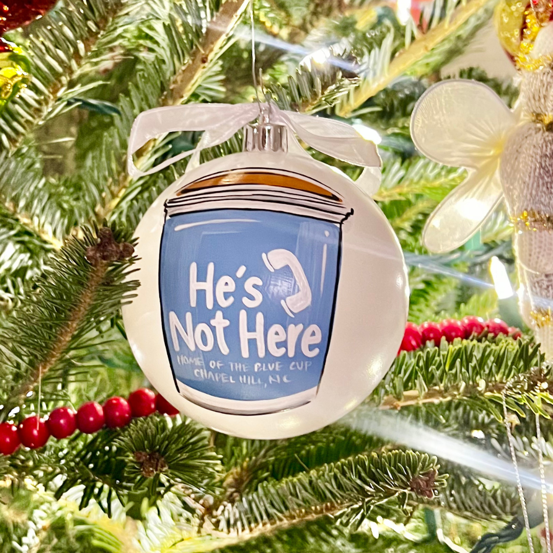 He's Not Here Ornament (4")